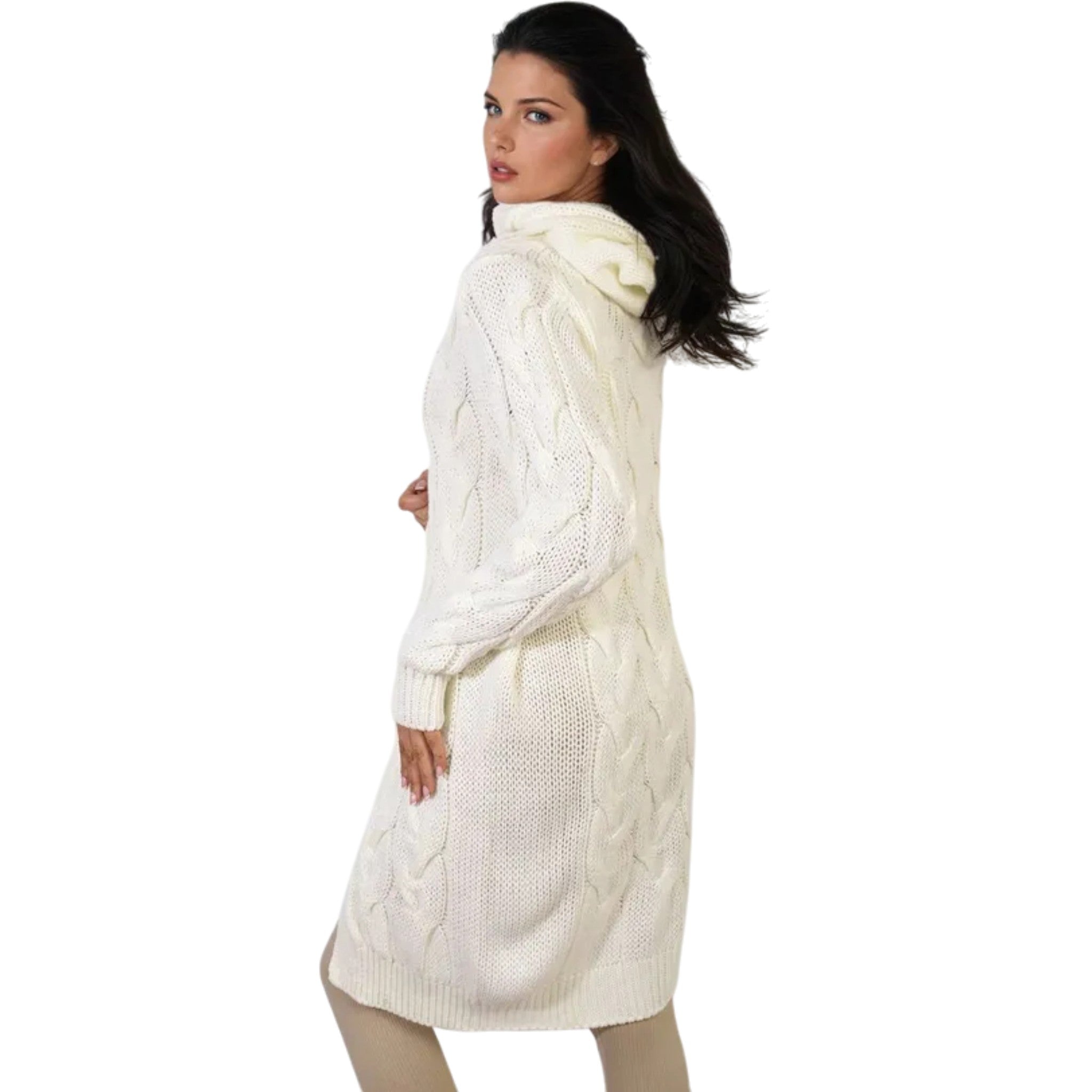 Ladies Italian Cream cable knit open-front longline cardigan for women
